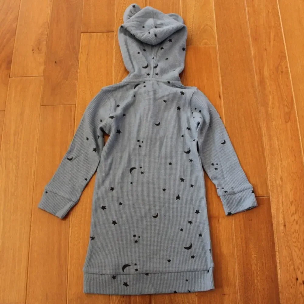 NWT Kate Quinn Star Print Hooded Long Sleeve Waffle Knit Henley Dress Blue 18-24